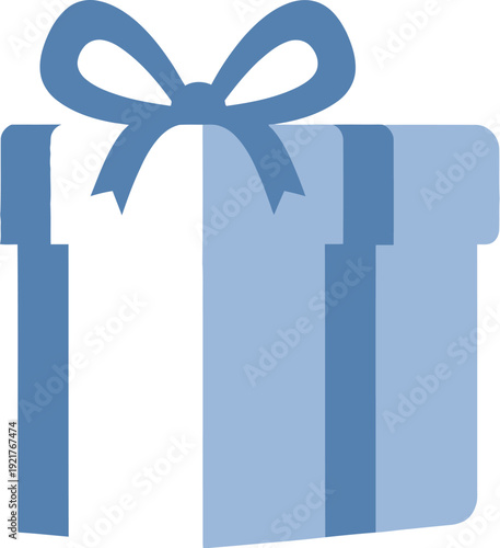 Simple illustration of a light blue wrapped gift box adorned with a perfectly tied matching blue ribbon bow emphasizing celebration or special delivery concepts isolated on white background