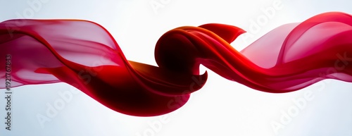 Red ribbon is shown in a white background. The ribbon is long and flowing, creating a sense of movement and elegance