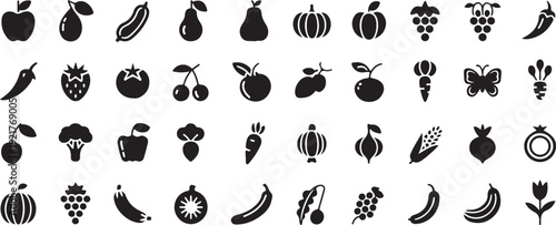 fruit vector icon set black silhouettes for design use