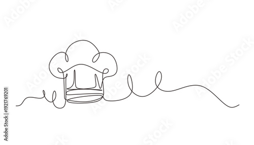 One single line drawing of chef hat or cap for restaurant vector graphic illustration. Elegant cafe badge concept. Modern continuous line draw design street Hand drawn one line vector. Editable stroke