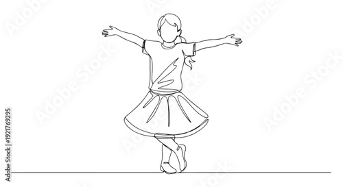 Single Line Drawing of a Young Girl Performing a Ballet Dance Pose with Arms Extended