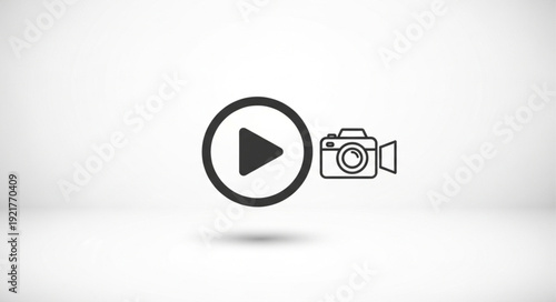 Play button icon next to a camera icon on a white background.