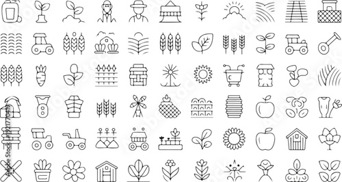 agriculture icon collection line symbols farm nature vector icons