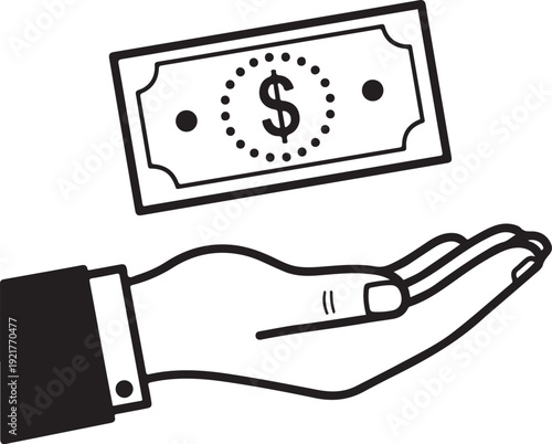 Hand Receiving Dollar Bill Icon – Money Payment Silhouette Vector