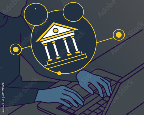 Cybersecurity concept showing online banking and digital access