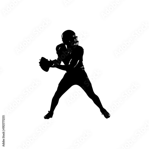American Football Quarterback Ready to Pass Silhouette Black and White Vector Art