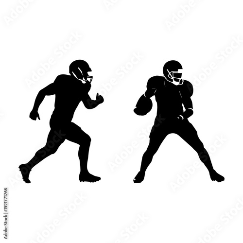 American Football Quarterback and Defender Silhouette Black and White Vector Art