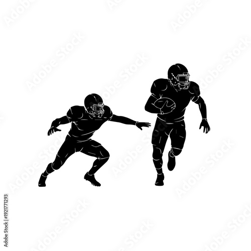 American Football Players Action Silhouette Black and White Sports Illustration