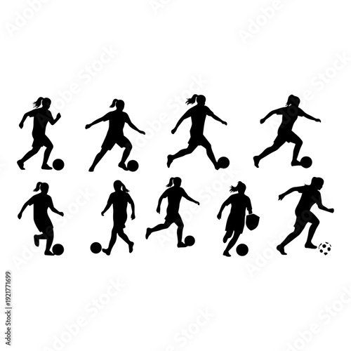 Youth Soccer Dribbling Sequence Silhouettes