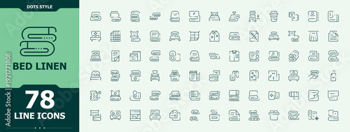 Bed Linen icon set. Pictograms of hotel, fabric, room, pillow and more. Pillow icon set. Modern icons collection. Editable stroke vector art.