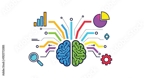 Artificial intelligence brain with data analysis and machine learning concept illustration design