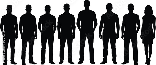 Black People Silhouette Vector Set Featuring Professional Men and Women Standing Figures for Business Corporate Group and Community Social Diversity Design Projects Isolated on White