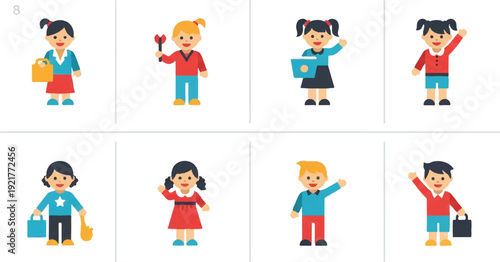 Diverse children characters in various poses and actions