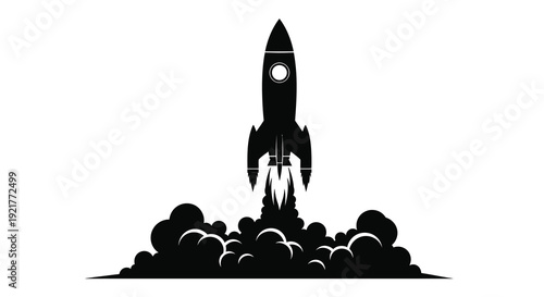 A powerful rocket launching with fiery exhaust a striking silhouette