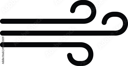 Wind icon symbol, air flow breeze illustration, weather forecast sign, black vector graphic, climate movement concept isolated on white background