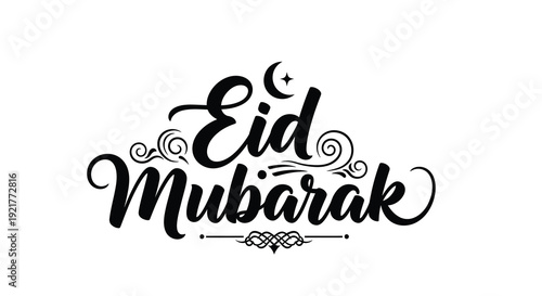 Elegant eid mubarak calligraphy with crescent moon a dark silhouette