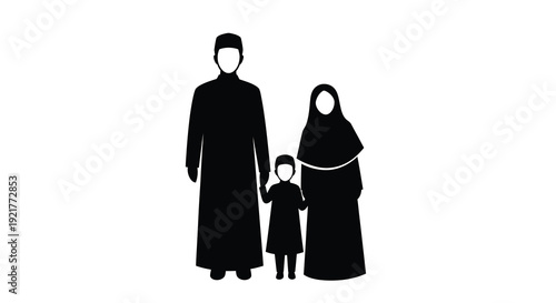 Family portrait featuring a man woman and child silhouette