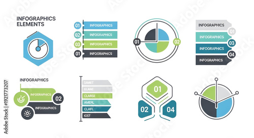 Business infographic elements with charts graphs and data diagrams
