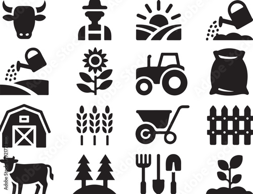 farm pictogram pack garden harvest irrigation barn fence