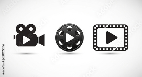 Video camera film reel and play button icons.