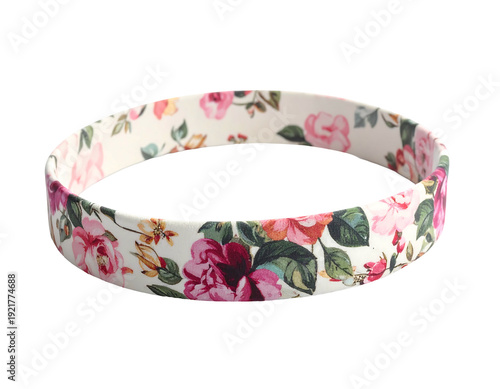 Floral Headband with Pink and Red Roses on White Background.