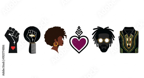 Collection of Black culture symbols and icons.