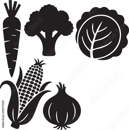 Minimalist Veggie Icons Carrot Broccoli Cabbage Onion
