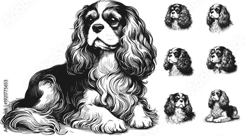 Cavalier King Charles Spaniel dog sketch vector hand drawn illustration svg