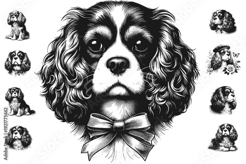 Line art drawing of Cavalier King Charles Spaniel dog's sketch vector hand drawn illustration svg