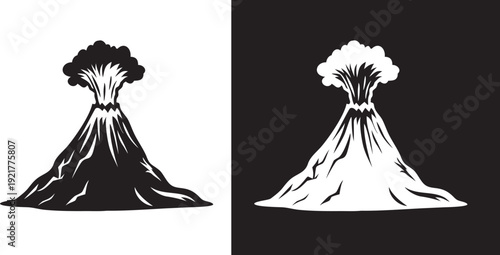 Volcano Eruption vector set, mountain explosion icon,lava black silhouette vector illustration 