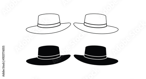Retro Americana wide-brimmed fedora hat vector illustration for classic fashion and heritage branding