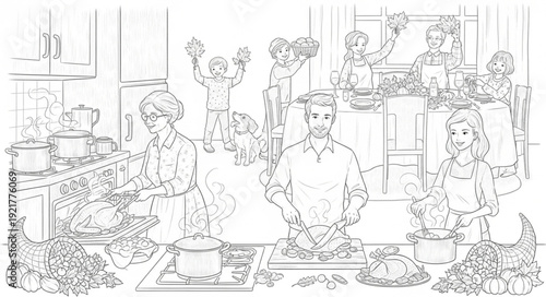 Sketchy Illustration of People in Room.