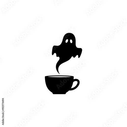 A ghostly figure rising from a steaming cup of coffee, a playful Halloween or spooky morning concept.