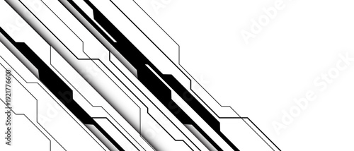 Abstract black circuit board technology connected lines electronics elements computer digital on white background vector