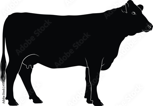 Black dairy cow silhouette standing in side view isolated on white background farm livestock milk production vector illustration