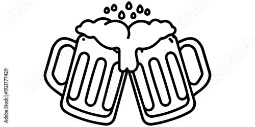 Mugs on coffee, head hit mugs, a simple black and white mugs together in a cheerful toast symbolizing celebration. 