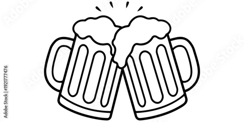 Mugs on coffee, head hit mugs, a simple black and white mugs together in a cheerful toast symbolizing celebration. 