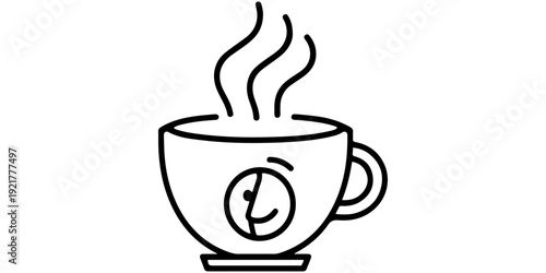 Mugs on coffee, head hit mugs, a simple black and white mugs together in a cheerful toast symbolizing celebration. 