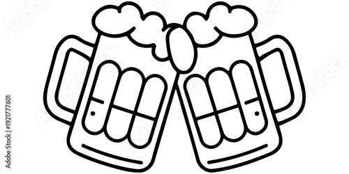 Mugs on coffee, head hit mugs, a simple black and white mugs together in a cheerful toast symbolizing celebration. 