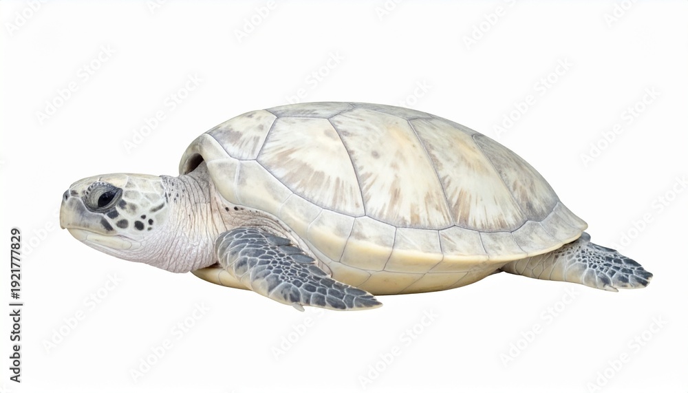 Obraz premium Albino Sea Turtle Side View Isolated on White Background, Rare White Leucistic Sea Turtle Portrait, Marine Biology Concept