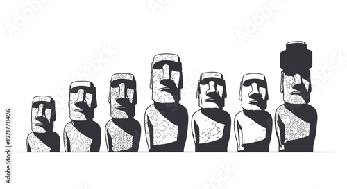 Easter Island Moai statues in modern artistic illustration