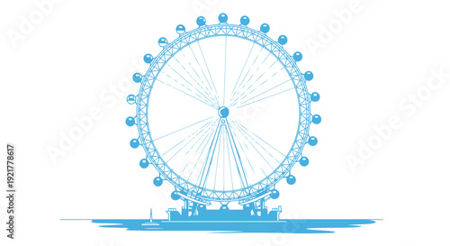 Vibrant Ferris wheel with colorful cabins on waterfront