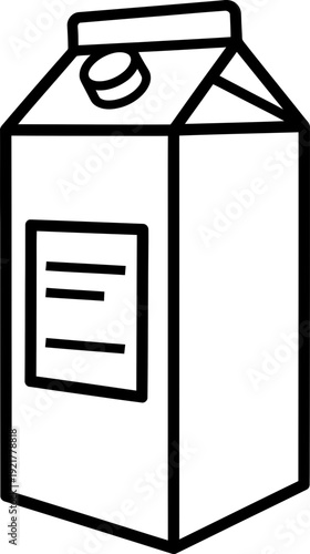 Milk or juice drink carton pack with cap in simple flat line style. Beverage box with label. Graphic vector illustration icon for kids meal