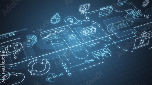 3D animated infographic chart of corporate operations.