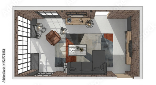 Top View Modern Living Room Interior.