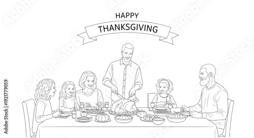 Thanksgiving Dinner Family Gathering Illustration.