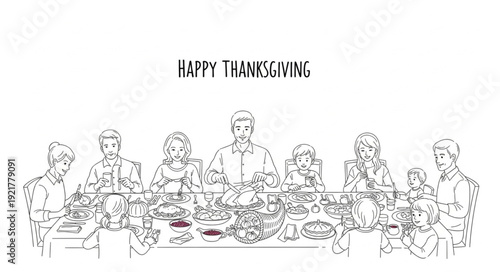Thanksgiving Dinner Gathering Illustration.