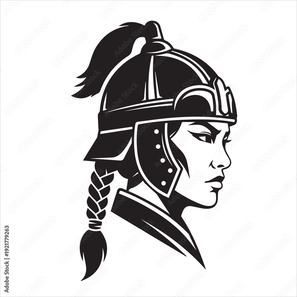 Obraz premium Ancient Warrior Portraits – A Collection of Black and White Vector Art Icons. Ancient warriors and historical heroines from various civilizations are illustrated in a black and white vector line art