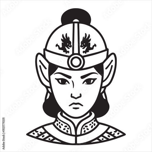 Ancient Warrior Portraits – A Collection of Black and White Vector Art Icons. Ancient warriors and historical heroines from various civilizations are illustrated in a black and white vector line art