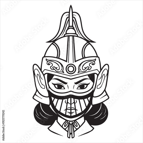 Ancient Warrior Portraits – A Collection of Black and White Vector Art Icons. Ancient warriors and historical heroines from various civilizations are illustrated in a black and white vector line art